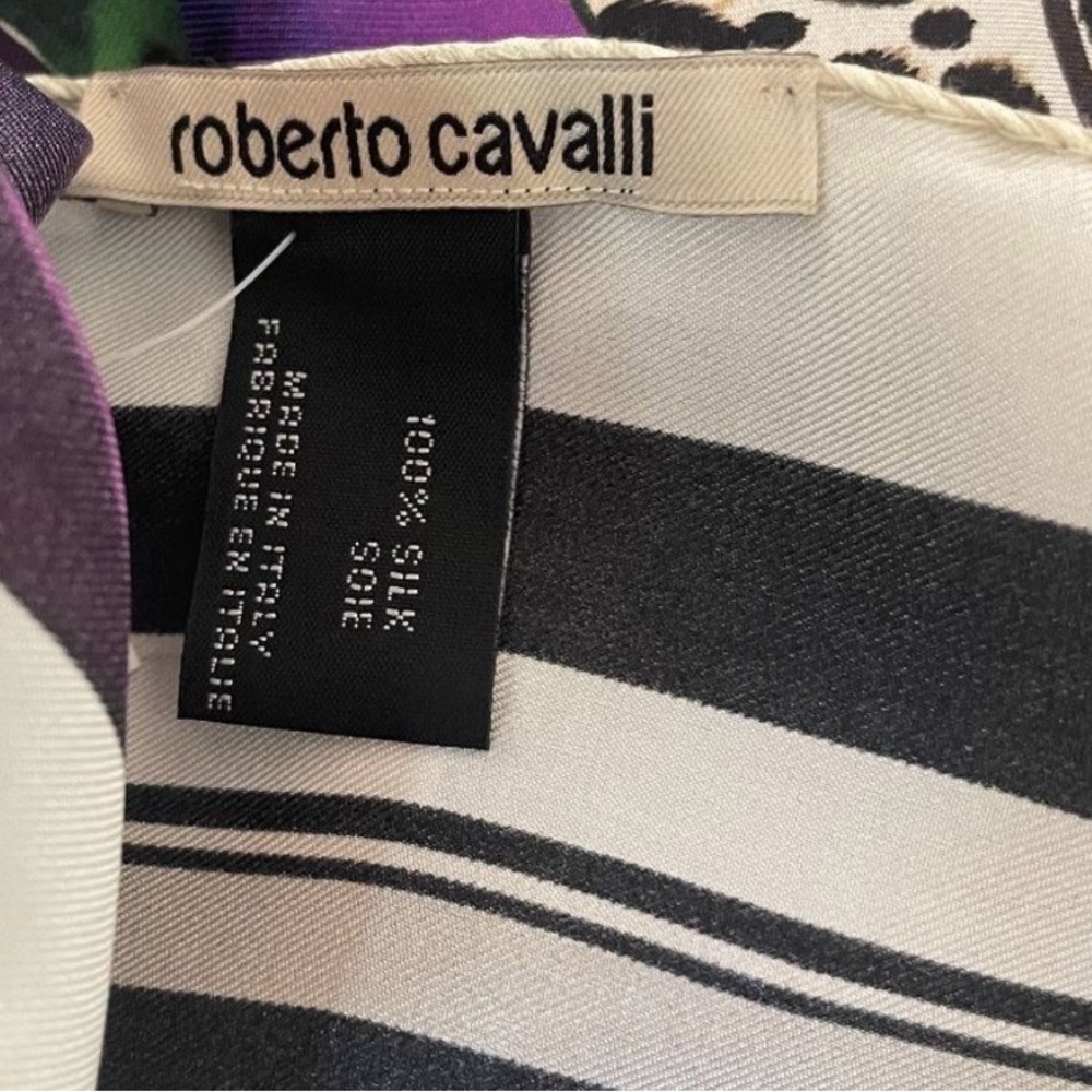 Roberto Cavalli Vibrant Purple and Leopard Print Scarf - Picture 4 of 5